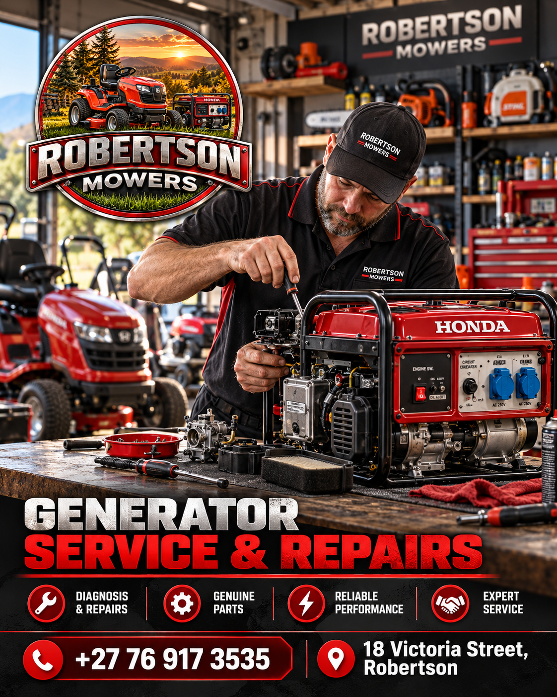 Generator being inspected by a mechanic